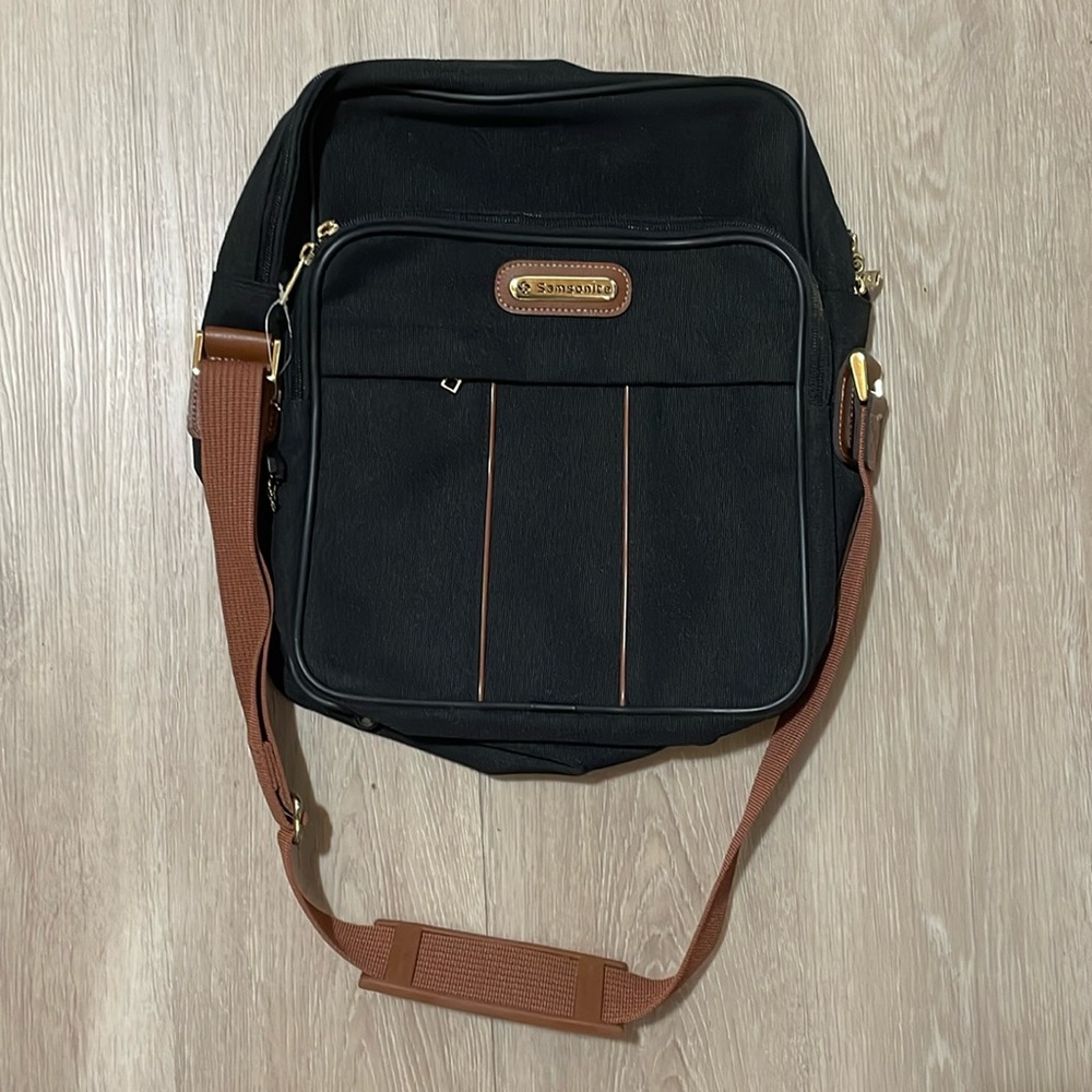 Samsonite Black Mini Bag With Brown Strap - Like New